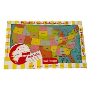 Vintage PLAYSKOOL Wood United States Map Puzzle No. 770 W Box 1960 *NO Vermont*